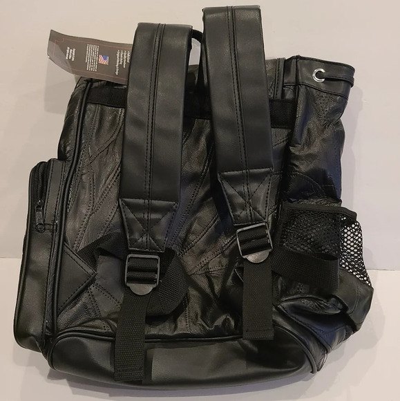 NWT Diamond plate Buffalo leather  backpack patches black color - Picture 4 of 13